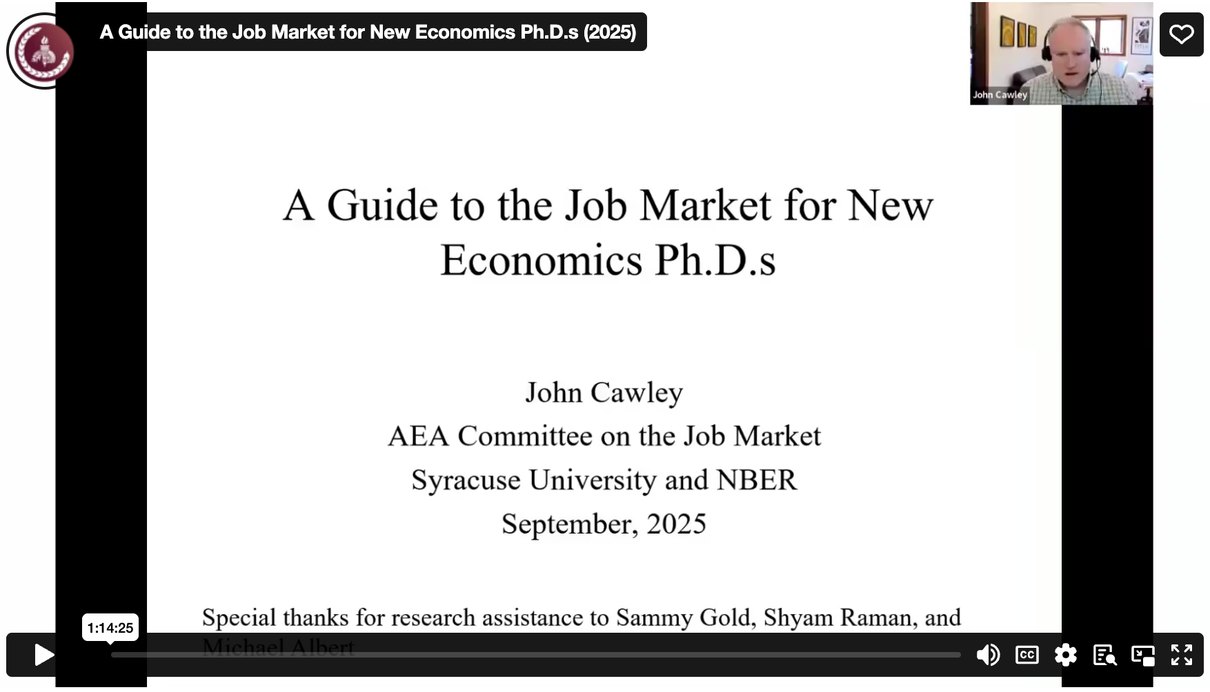 2025 Webinar on the Economics PhD Job Market - John Cawley