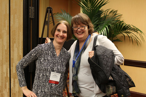 Veteran senior mentors <strong>Terra McKinnish</strong> (University of Colorado at Boulder, CSWEP Associate Chair and Director of Mentoring Programs) and <strong>Nancy Lutz</strong> (NSF Program Director in Economics), attending the 4th Annual CSWEP Mentoring Breakfasts at the 2016 AEA Meetings in San Francisco.
